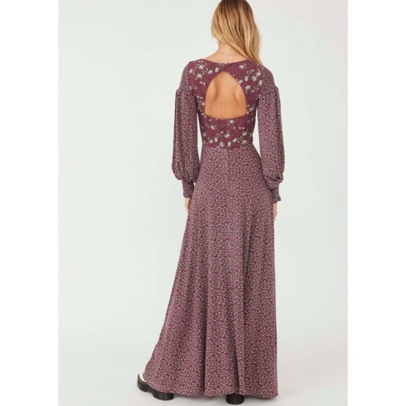 Free People Love Story Maxi Dress SMALL in Raisin Combo Purple - Picture 3 of 9